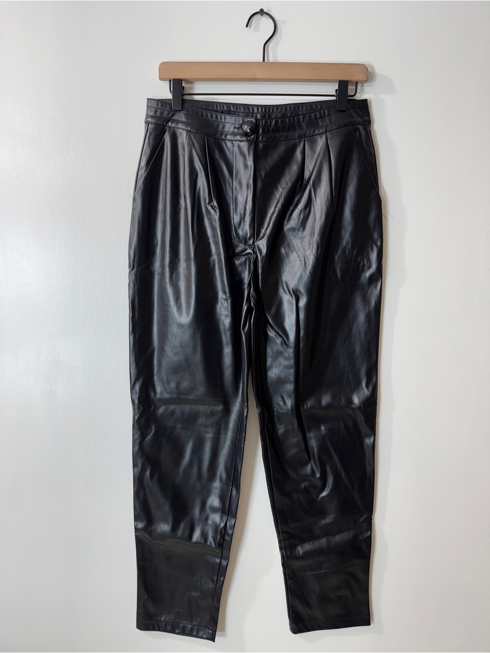 WP107 {Princess Polly} "Love Club" Black Faux Leather High Rise Straight Pants
